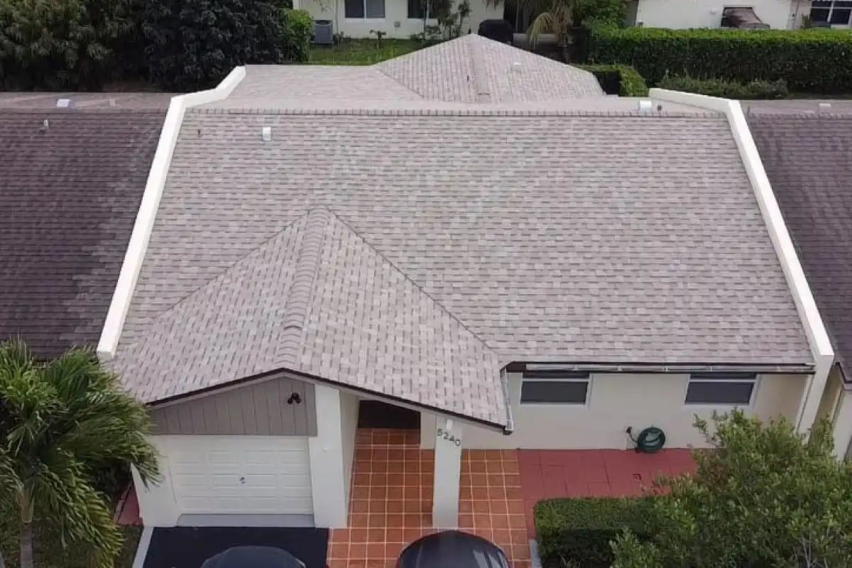 Weather Recovery Solutions team performing a full architectural shingle roof replacement in the Las Verdes community of Delray Beach, Palm Beach County.